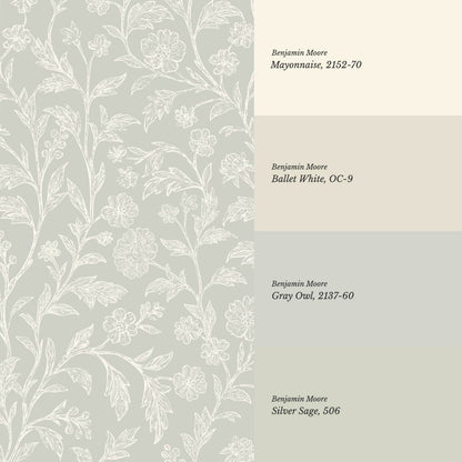 Kiki Trailing Floral Soft Olive Ivory Wallpaper