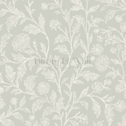 Kiki Trailing Floral Soft Olive Ivory Wallpaper
