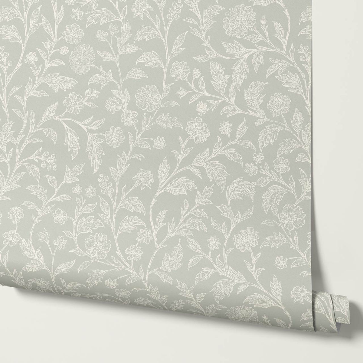 Kiki Trailing Floral Soft Olive Ivory Wallpaper