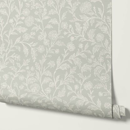 Kiki Trailing Floral Soft Olive Ivory Wallpaper