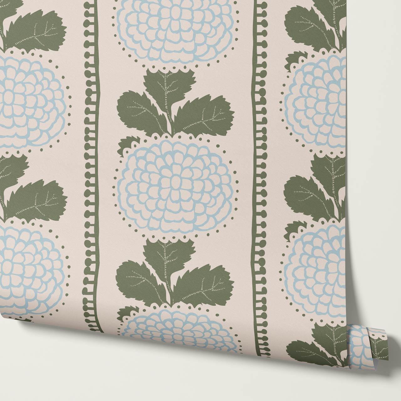 Kimberly Folka Bloom Stripes Forest Blue Wallpaper