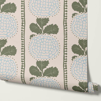 Kimberly Folka Bloom Stripes Forest Blue Wallpaper