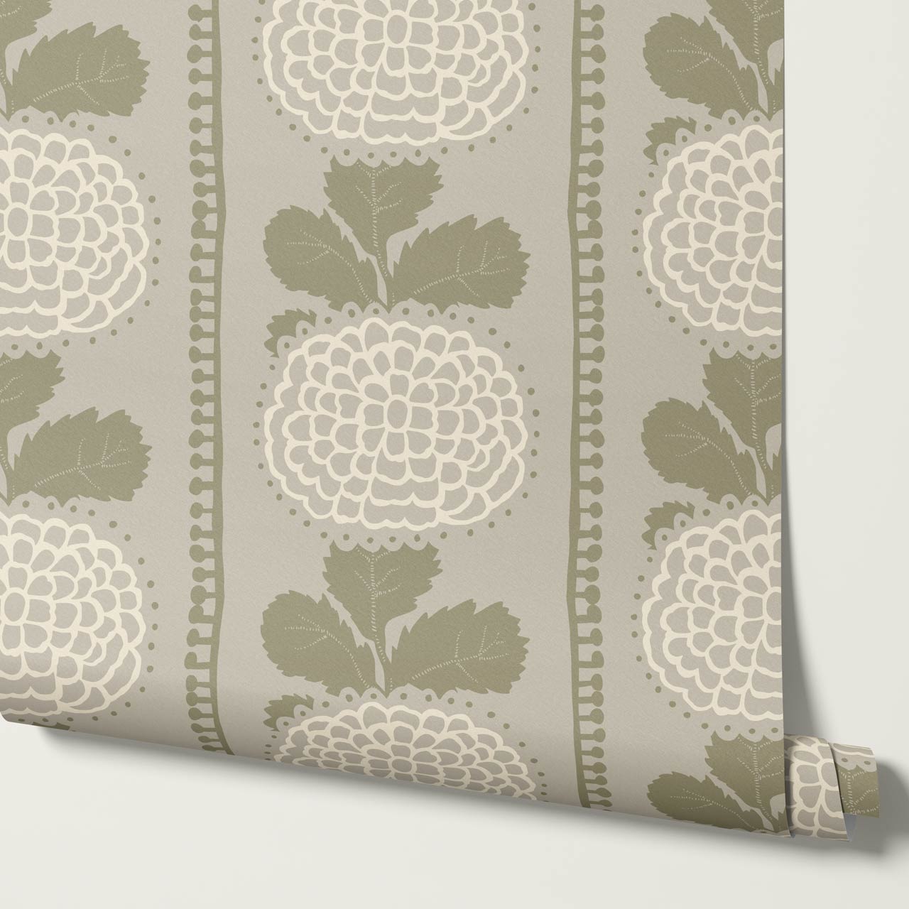 Kimberly Folka Bloom Stripes Olive Wallpaper