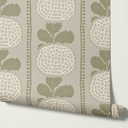 Kimberly Folka Bloom Stripes Olive Wallpaper
