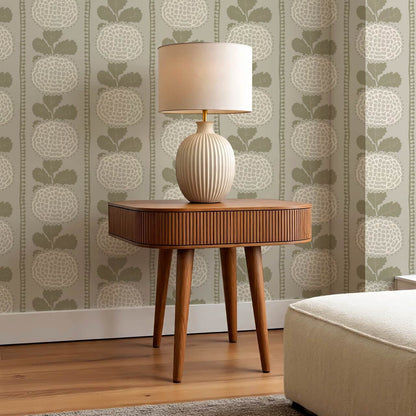 Kimberly Folka Bloom Stripes Olive Wallpaper
