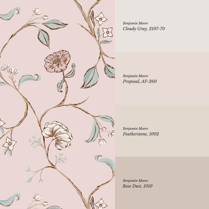 Kinnette Whimsical Floral Chinoiserie Pink Sage Wallpaper