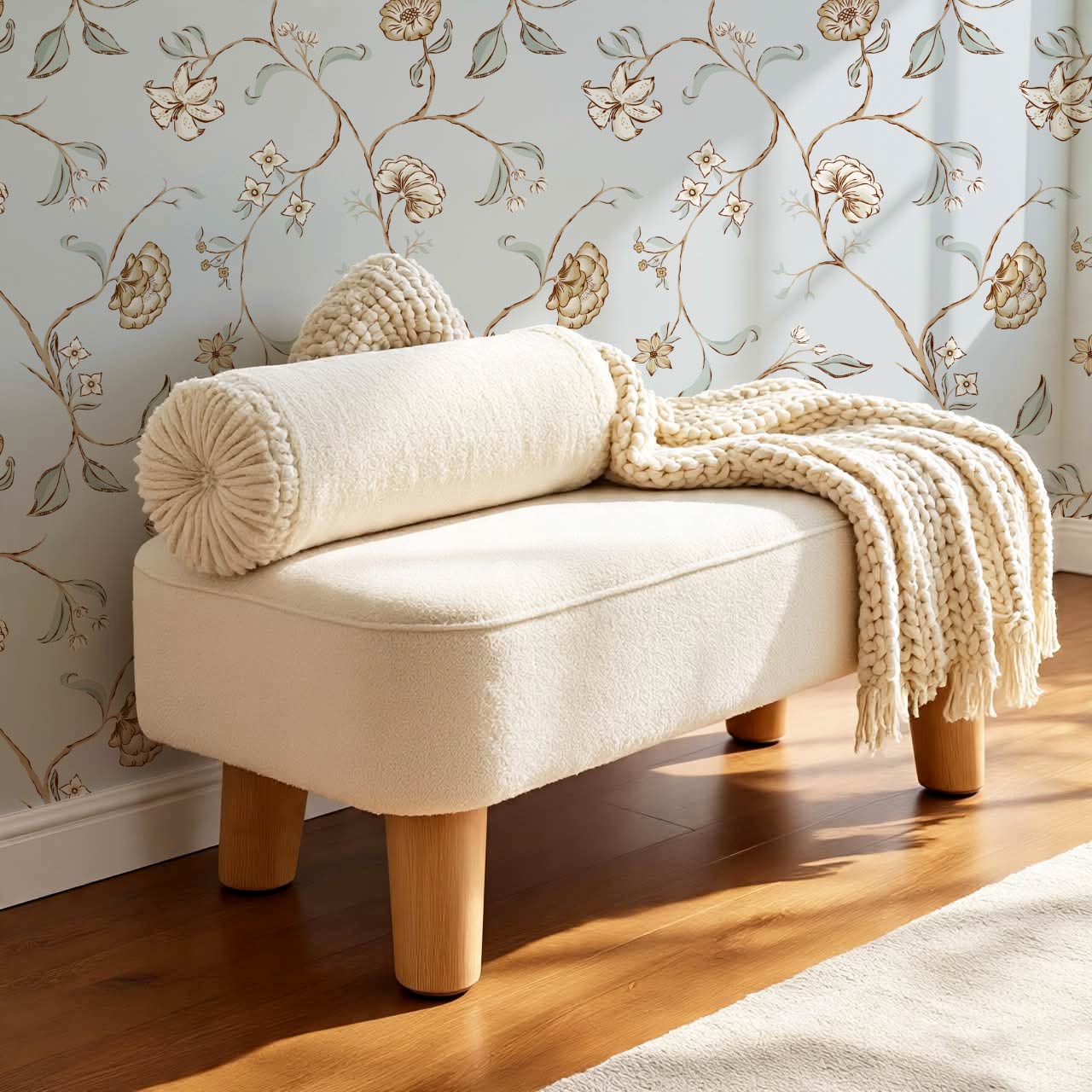 Kinnette Whimsical Floral Chinoiserie Dove Blue Wallpaper