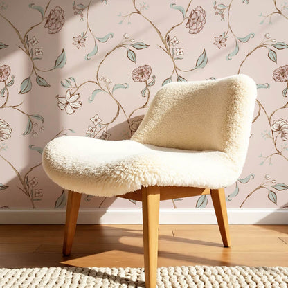 Kinnette Whimsical Floral Chinoiserie Pink Sage Wallpaper