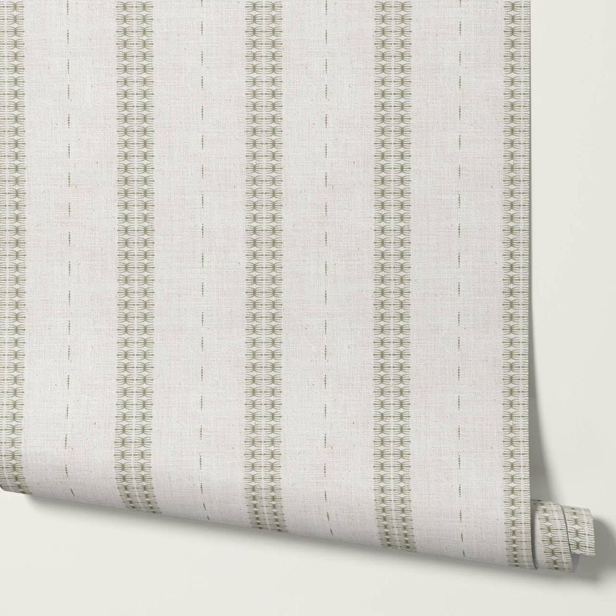 Kitianna Loom Stripe Sage Olive Bone Wallpaper