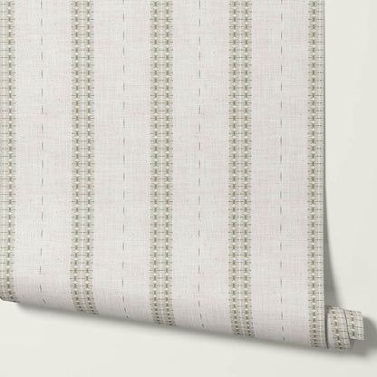Kitianna Loom Stripe Sage Olive Bone Wallpaper