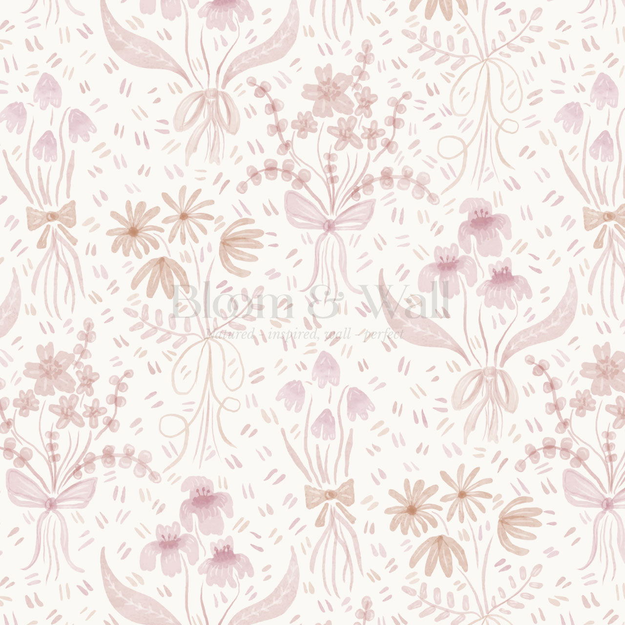 Laila Meadow Bows & Blooms Blush Wallpaper