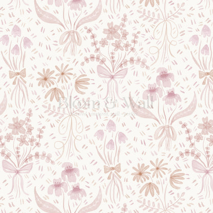 Laila Meadow Bows & Blooms Blush Wallpaper