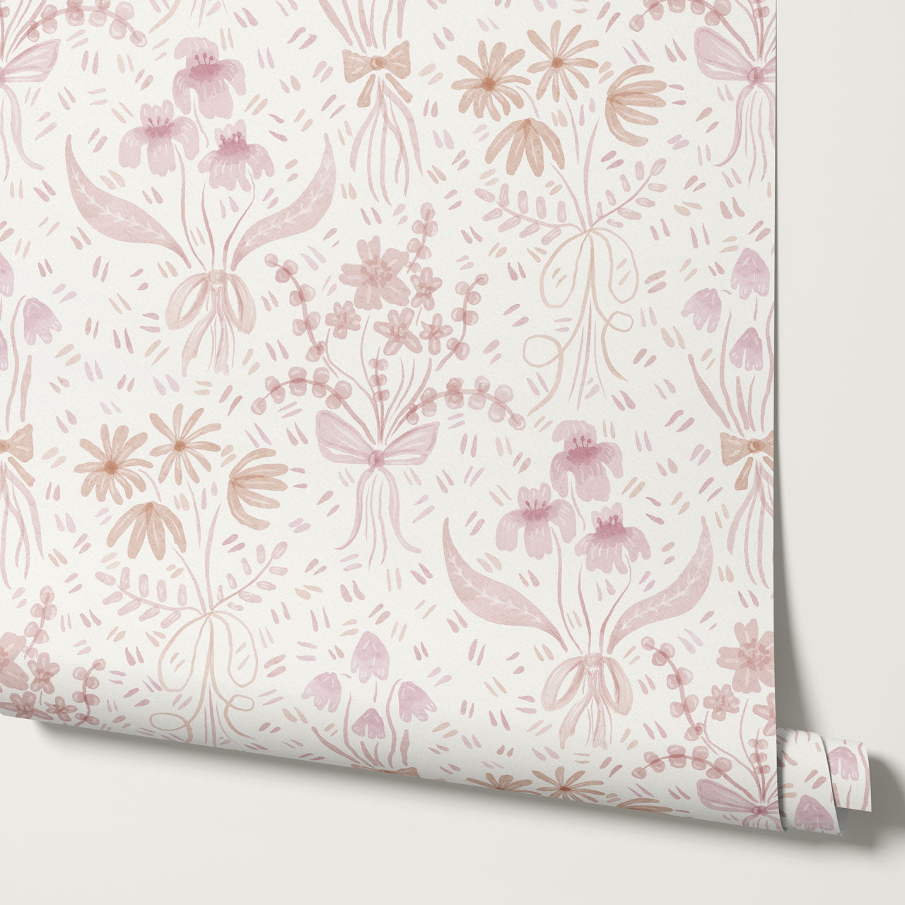Laila Meadow Bows & Blooms Blush Wallpaper