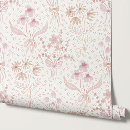 Laila Meadow Bows & Blooms Blush Wallpaper
