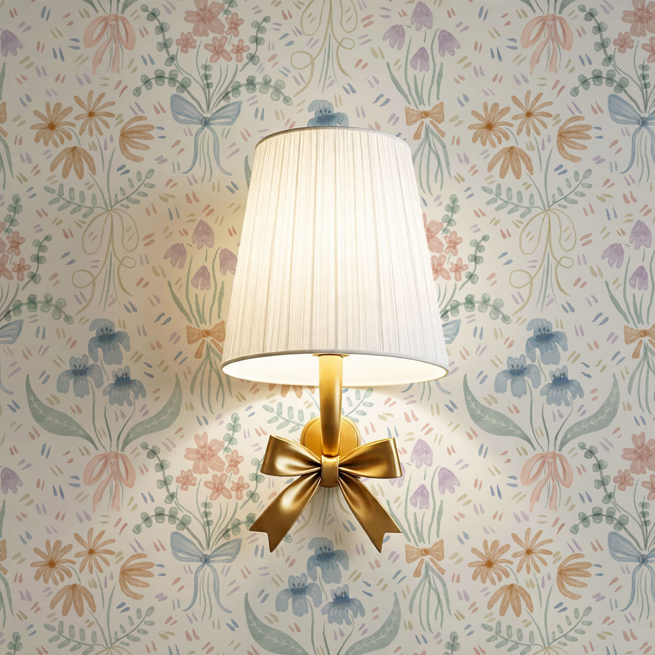 Laila Meadow Bows & Blooms Blue Wallpaper