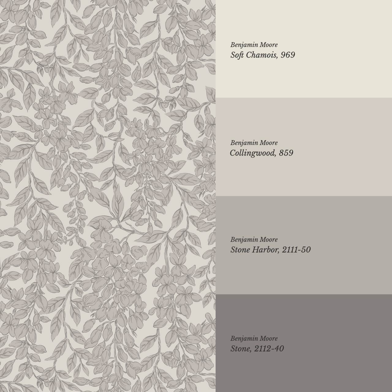 Laine Wisteria Vines Gray Stone Wallpaper