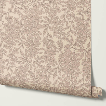 Laine Wisteria Vines Almond Mauve Wallpaper