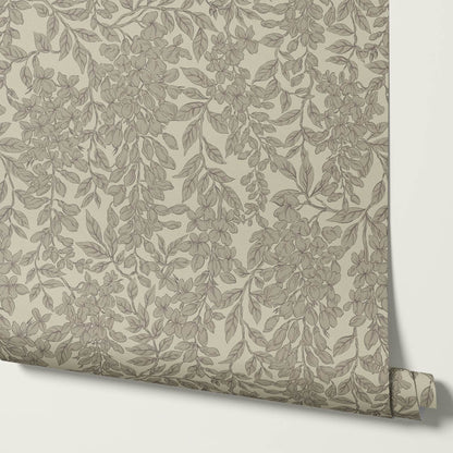 Laine Wisteria Vines Olive Stone Wallpaper