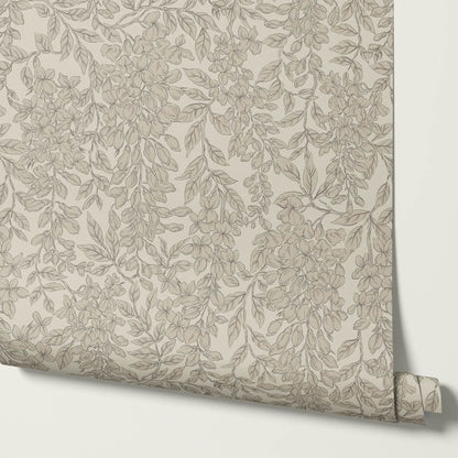 Laine Wisteria Vines Feather Gray Wallpaper