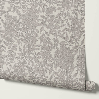 Laine Wisteria Vines Gray Stone Wallpaper
