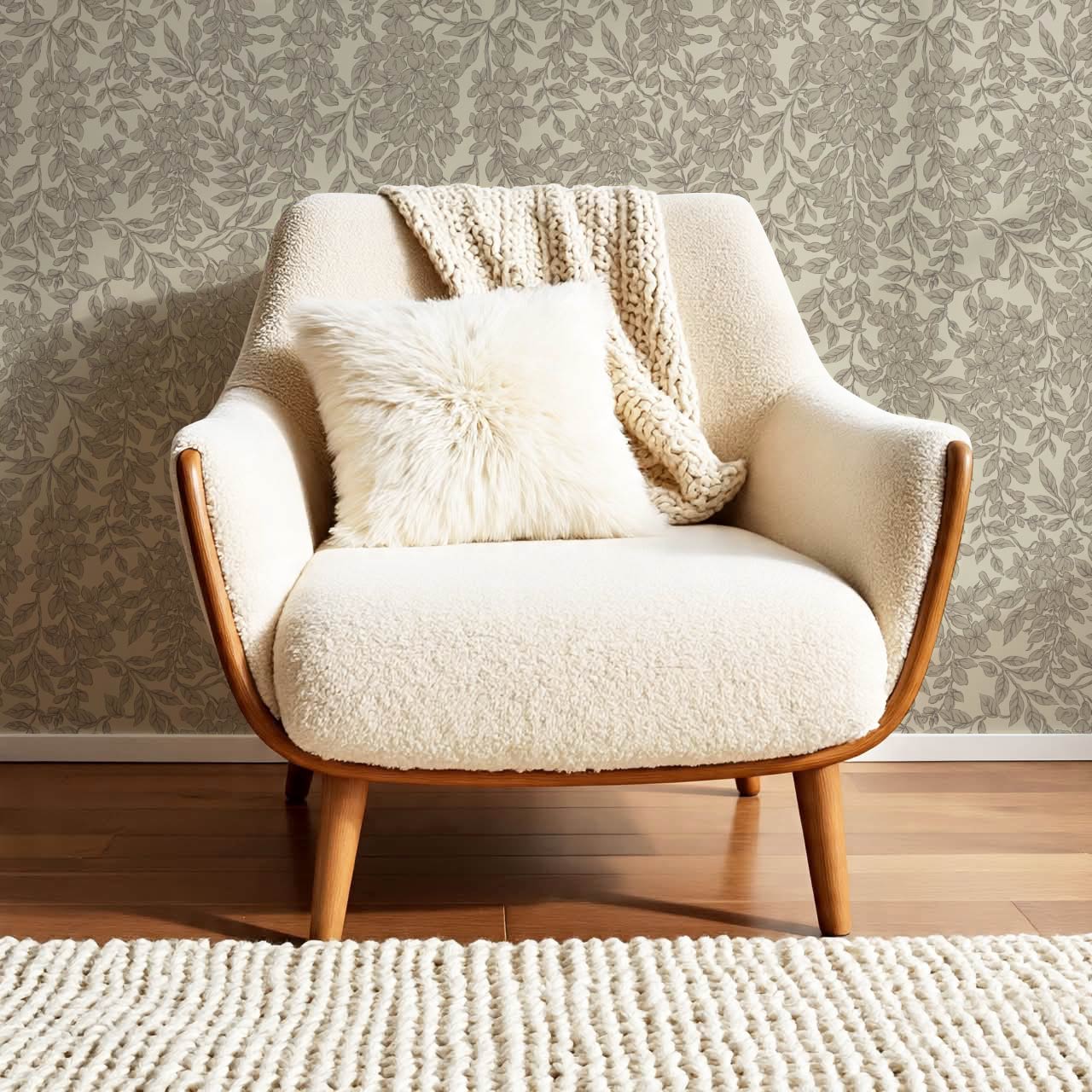 Laine Wisteria Vines Olive Stone Wallpaper