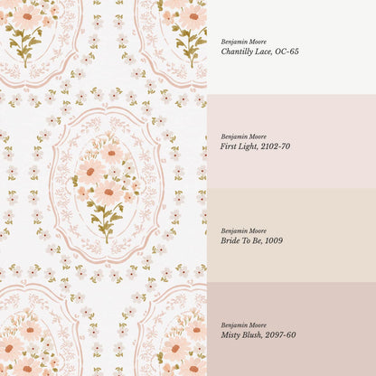 Lara Blooming Watercolor Medallions Coral Cream Wallpaper