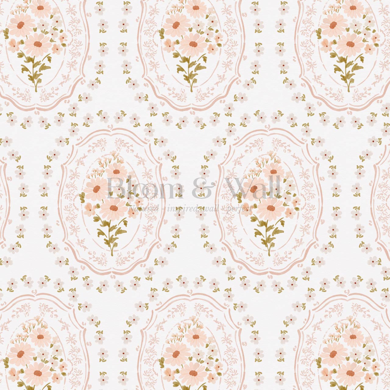 Lara Blooming Watercolor Medallions Coral Cream Wallpaper