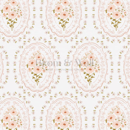 Lara Blooming Watercolor Medallions Coral Cream Wallpaper