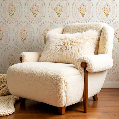 Lara Blooming Watercolor Medallions Coral Cream Wallpaper