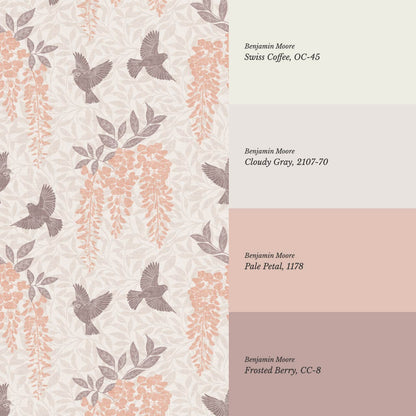 Larissa Wisteria Blooms Coral Taupe Wallpaper