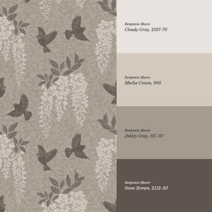 Larissa Wisteria Blooms Taupe Ivory Wallpaper