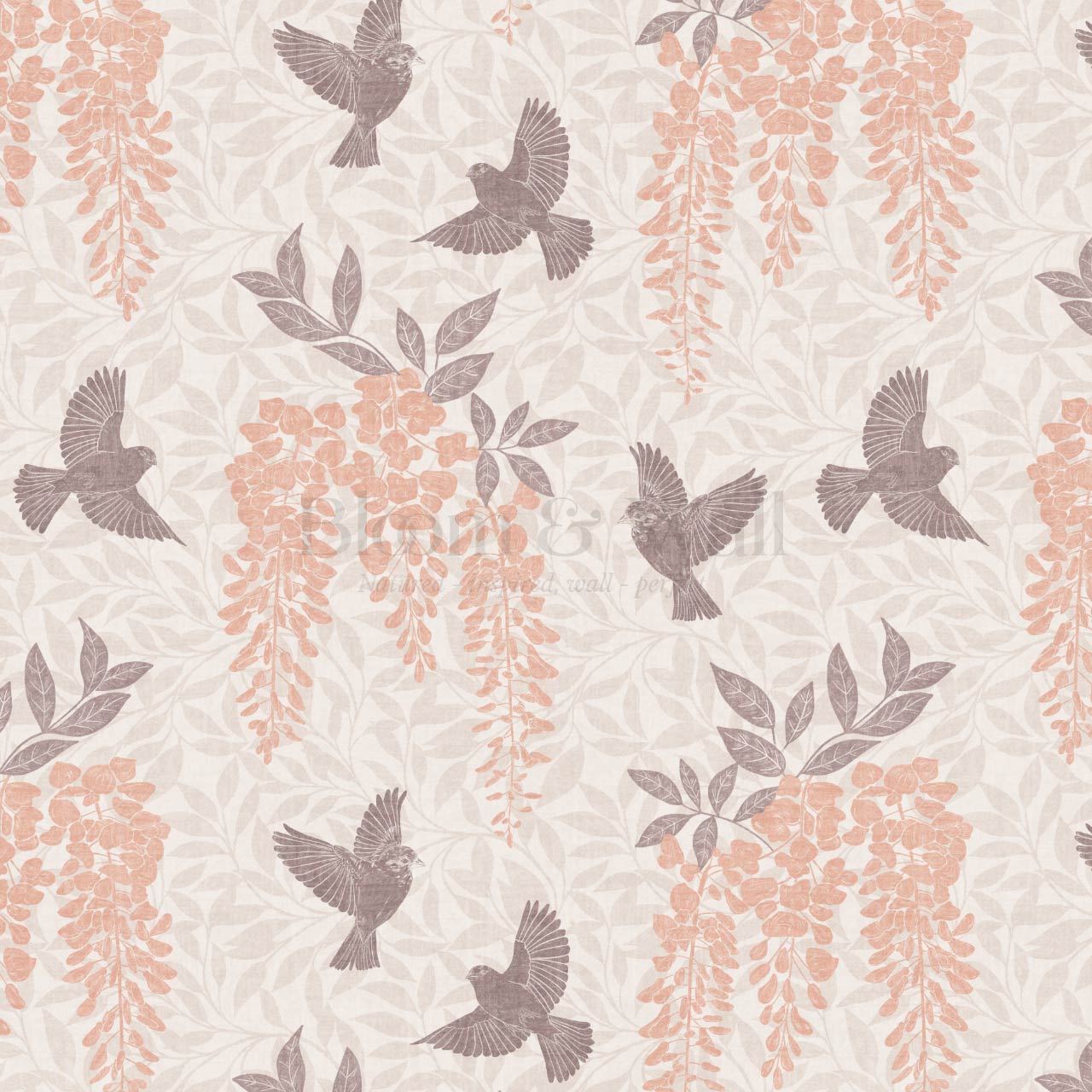 Larissa Wisteria Blooms Coral Taupe Wallpaper