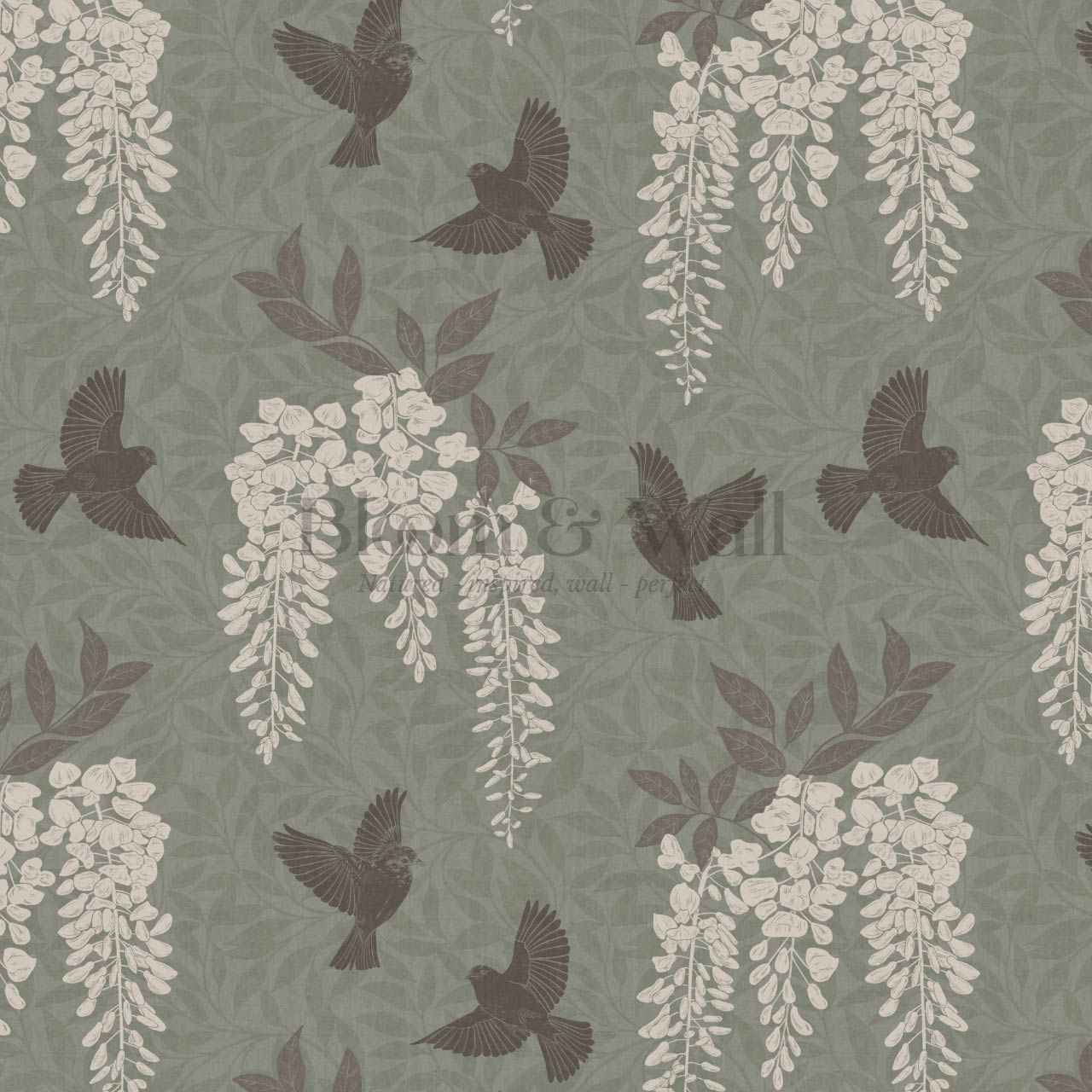 Larissa Wisteria Blooms Sage Brown Wallpaper