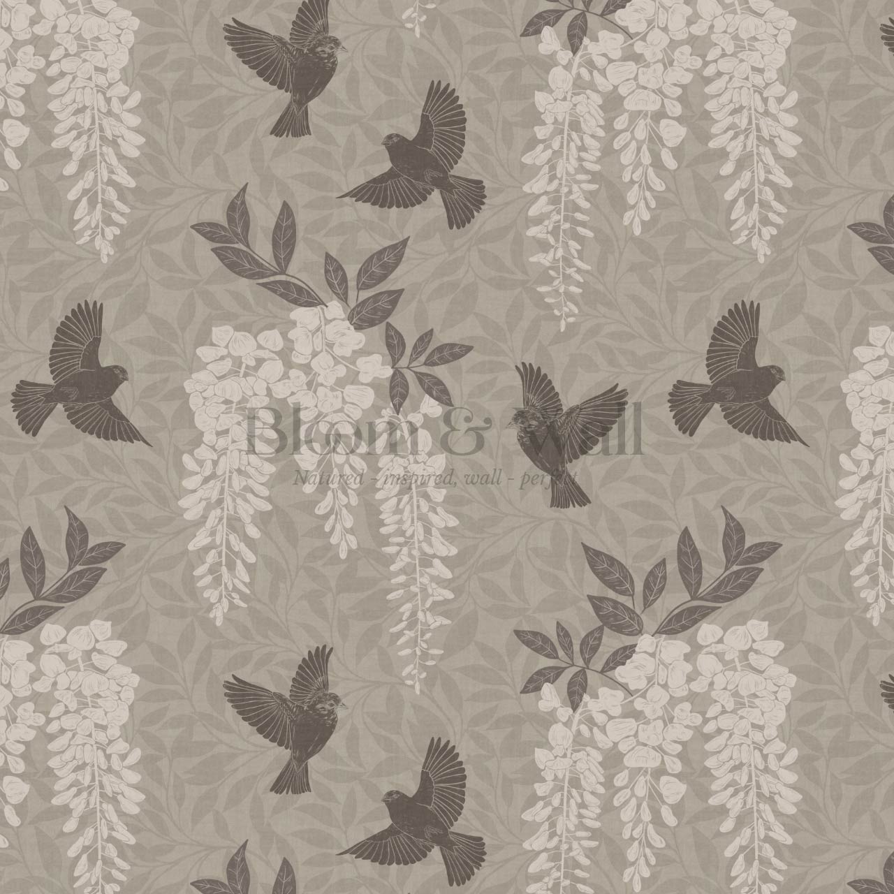Larissa Wisteria Blooms Taupe Ivory Wallpaper