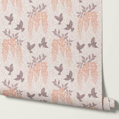 Larissa Wisteria Blooms Coral Taupe Wallpaper