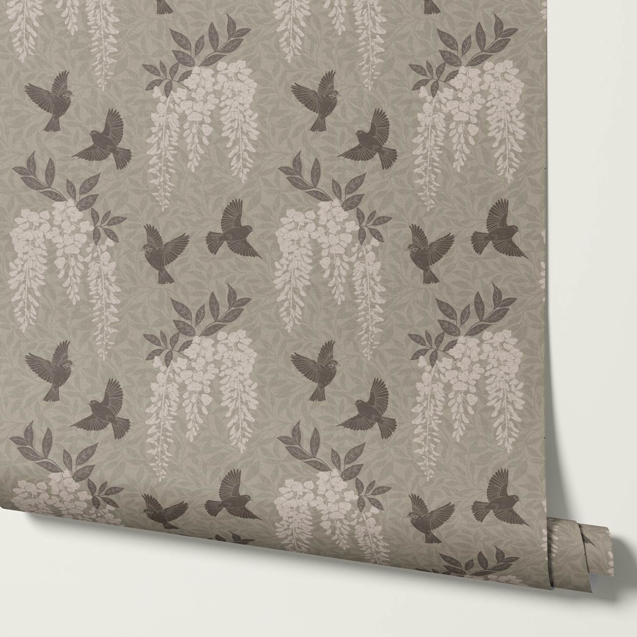 Larissa Wisteria Blooms Taupe Ivory Wallpaper