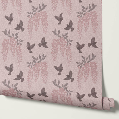 Larissa Wisteria Blooms Mauve Brown Wallpaper