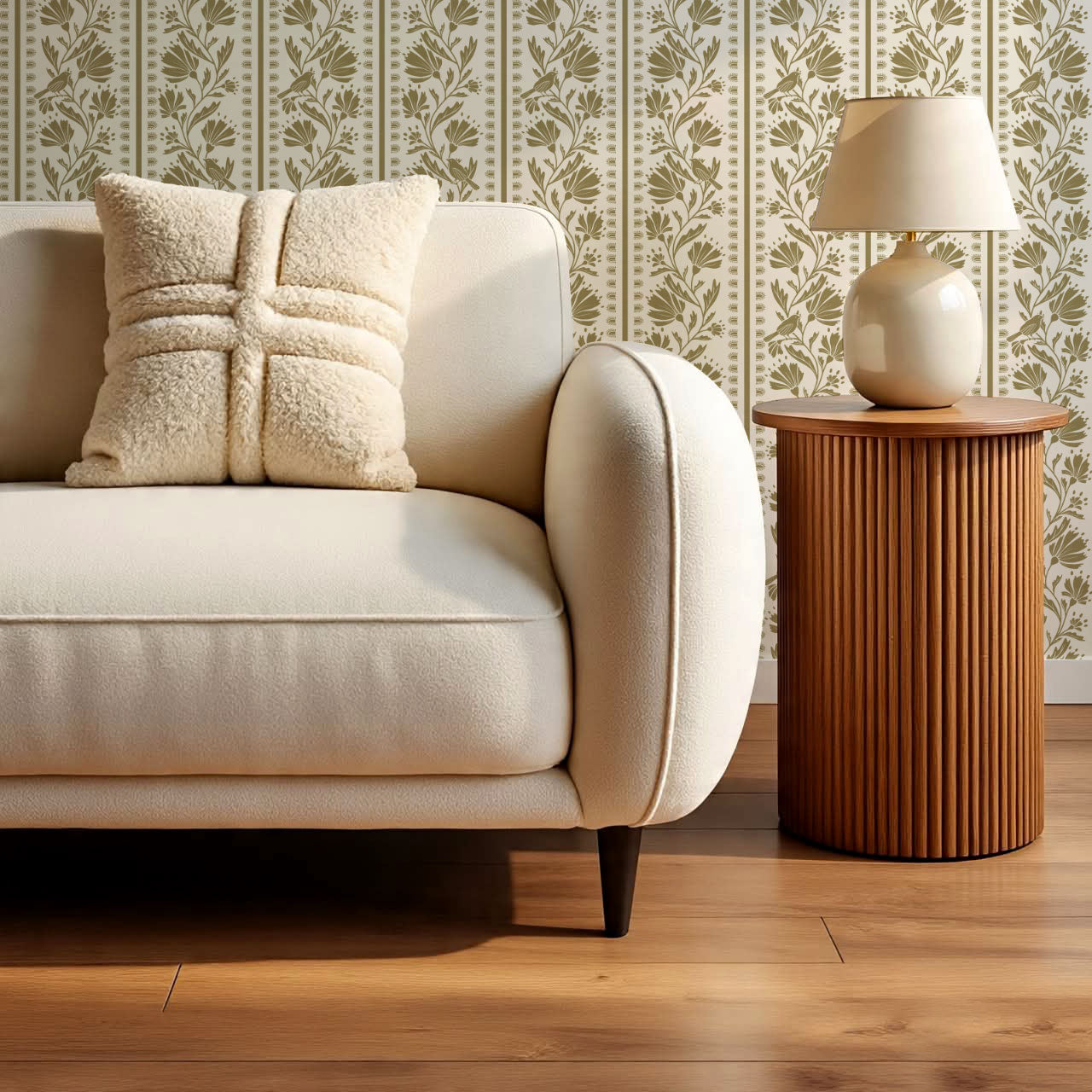 Laure Bramble Birds Olive Wallpaper