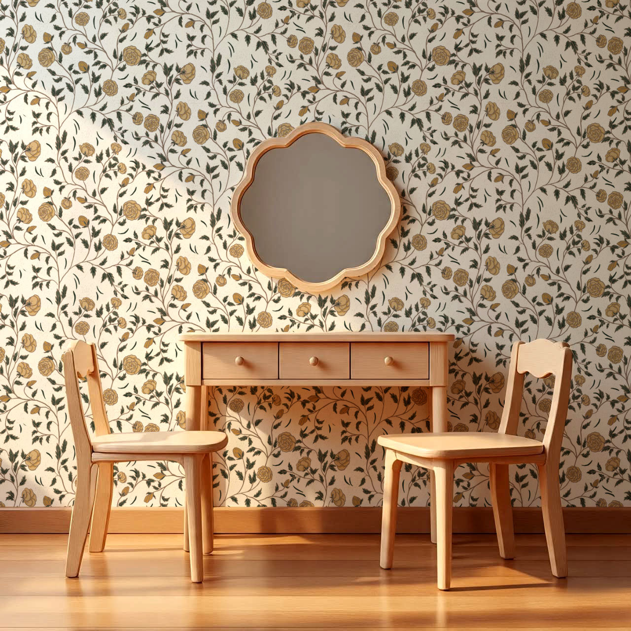 Laure Rose Thicket Butter Wallpaper