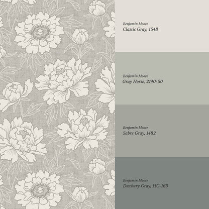 Lauri Peonies Dove Gray Ivory Wallpaper