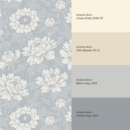 Lauri Peonies Pale Blue Cream Wallpaper