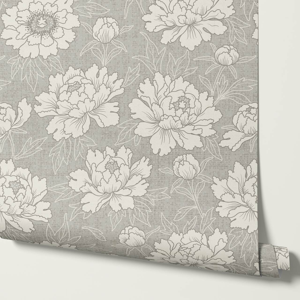 Lauri Peonies Dove Gray Ivory Wallpaper
