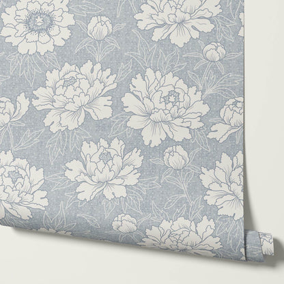 Lauri Peonies Pale Blue Cream Wallpaper