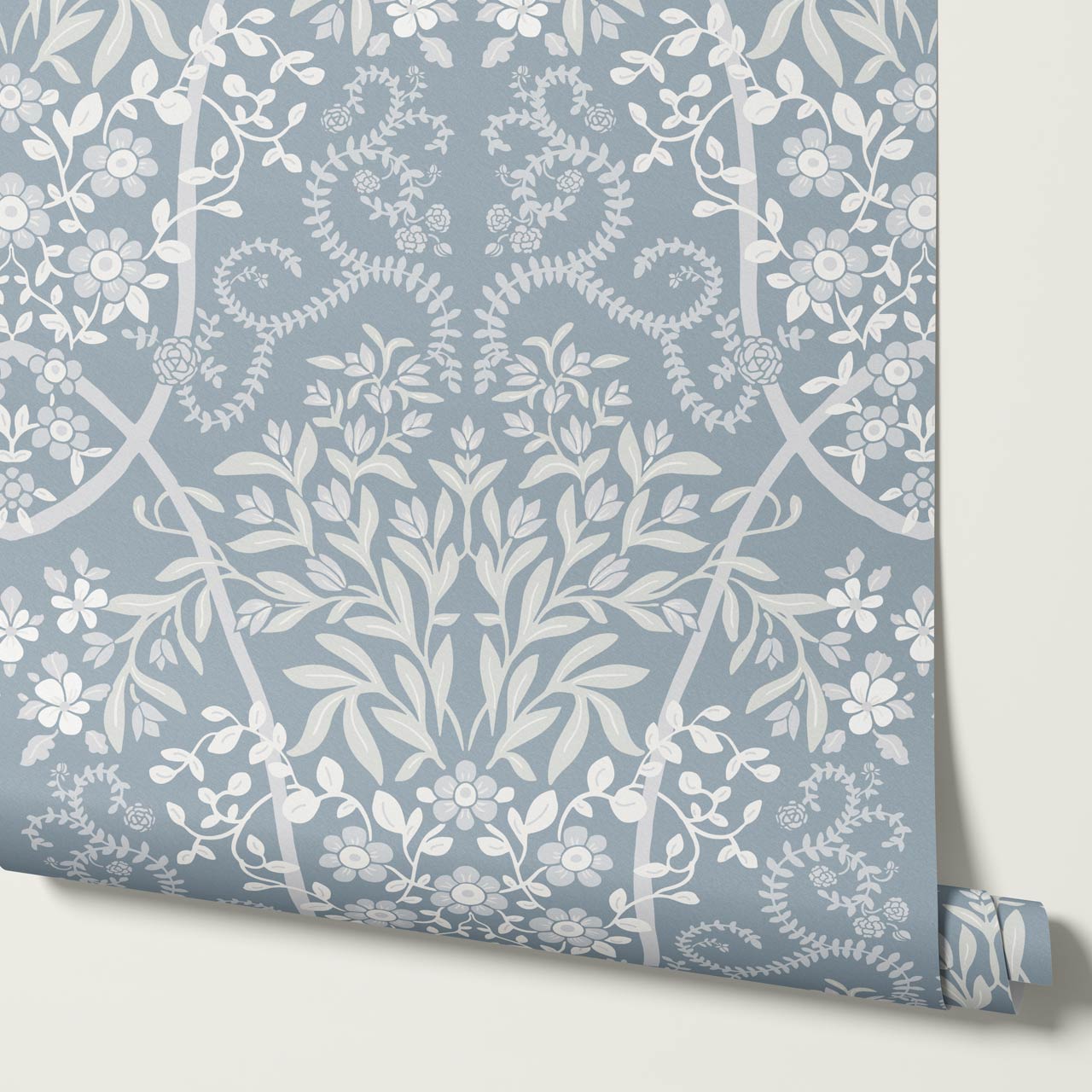 Leighton Victorian Garden French Blue Wallpaper