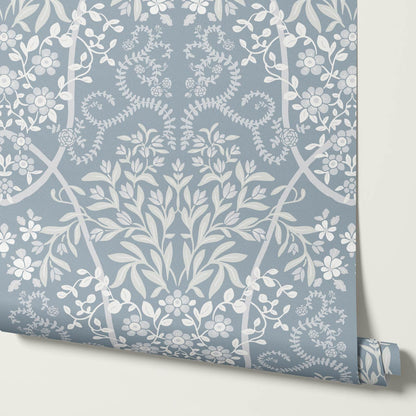 Leighton Victorian Garden French Blue Wallpaper