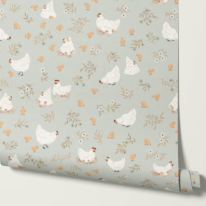 Lena Hens & Chicks Sage Wallpaper