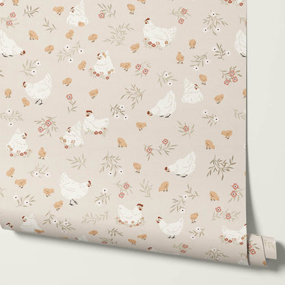 Lena Hens & Chicks Beige Wallpaper