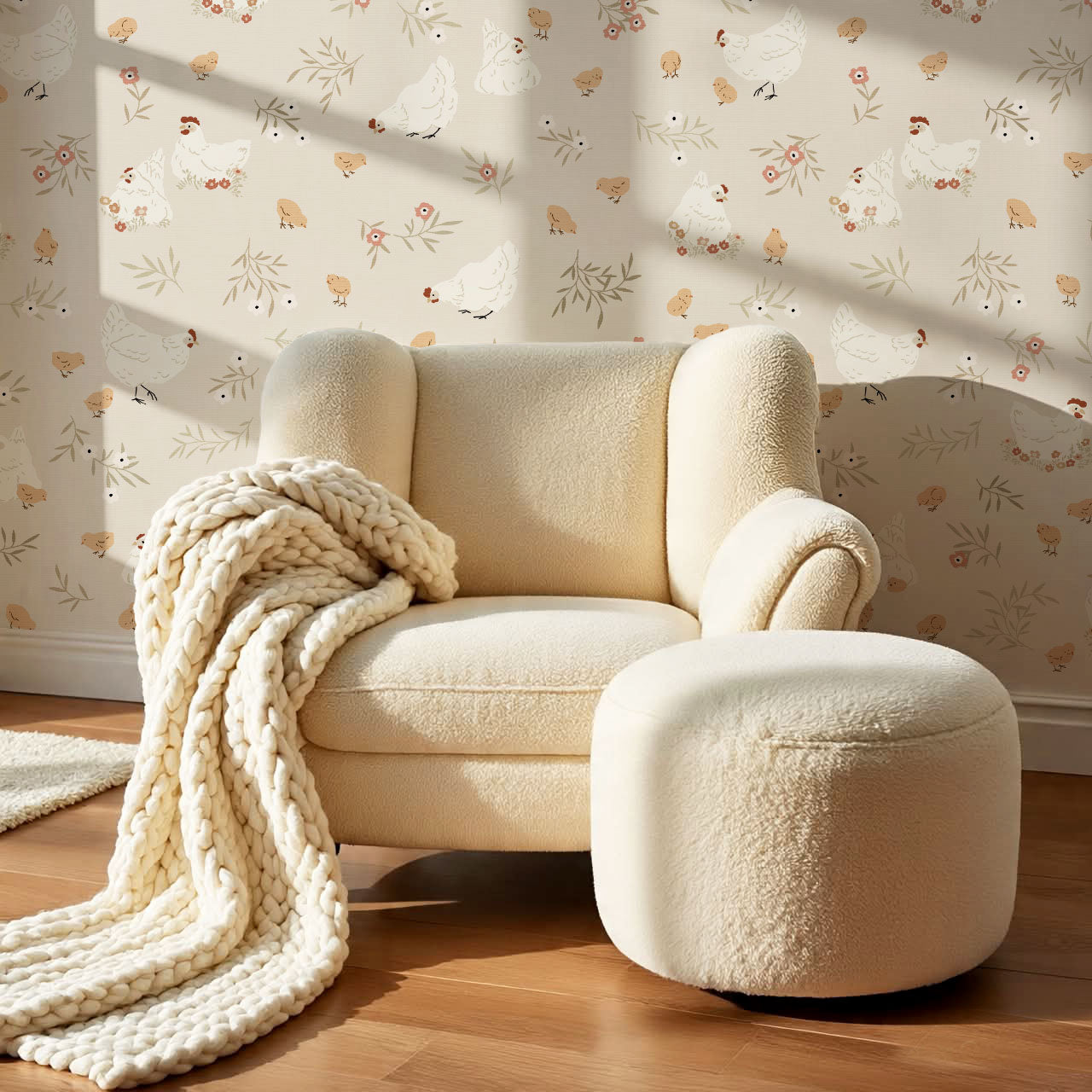 Lena Hens & Chicks Beige Wallpaper