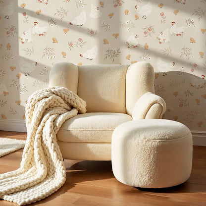 Lena Hens & Chicks Beige Wallpaper