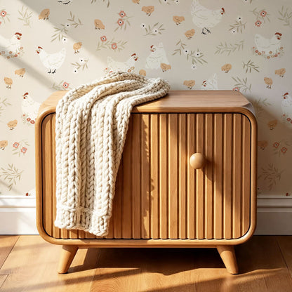 Lena Hens & Chicks Beige Wallpaper